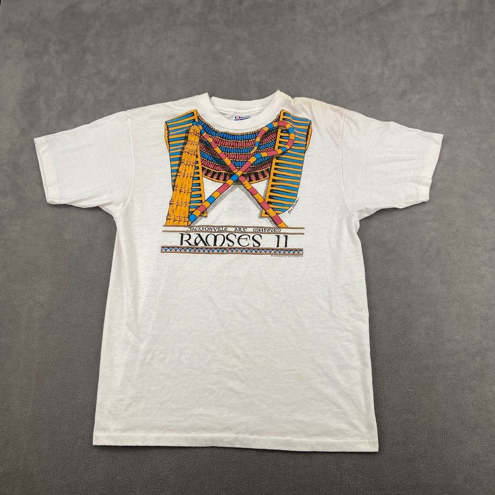 VTG 1986 Hanes Fifty Fifty T Shirt‎ Sz XL White Jacksonville Art Museum Ramses